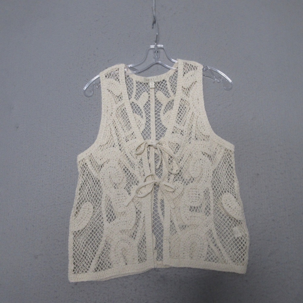 Adiva Vest Crochet Open Knit Boho Cottagecore Festival Cotton Tie Front Granny